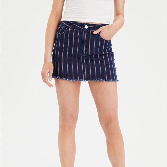 American Eagle Blue and Red Striped High Rise Mini Skirt Size 6 - Picture 1 of 9